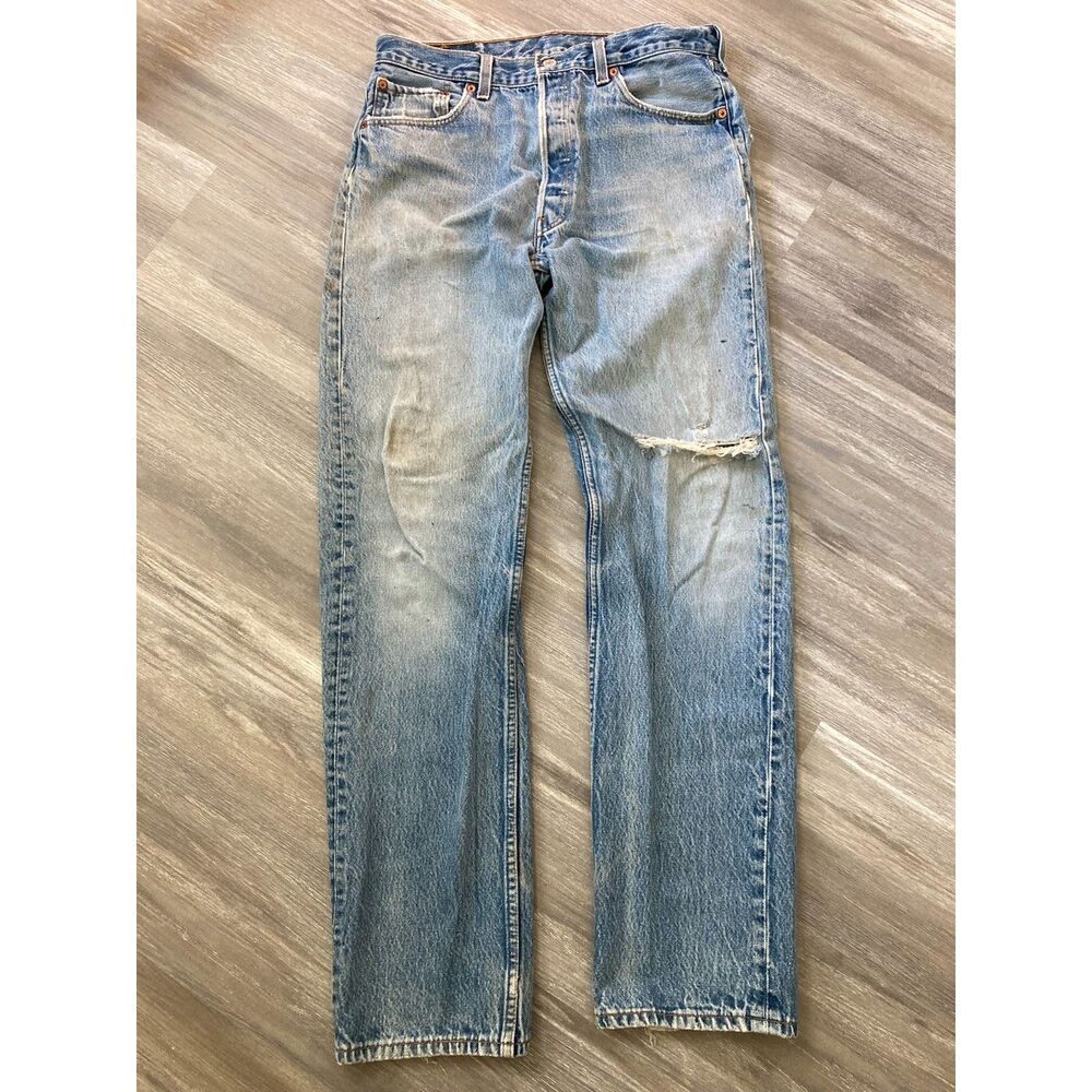Vintage Levi's 501 USA Made Button Fly Straight Leg Blue Cotton Jeans 32x33